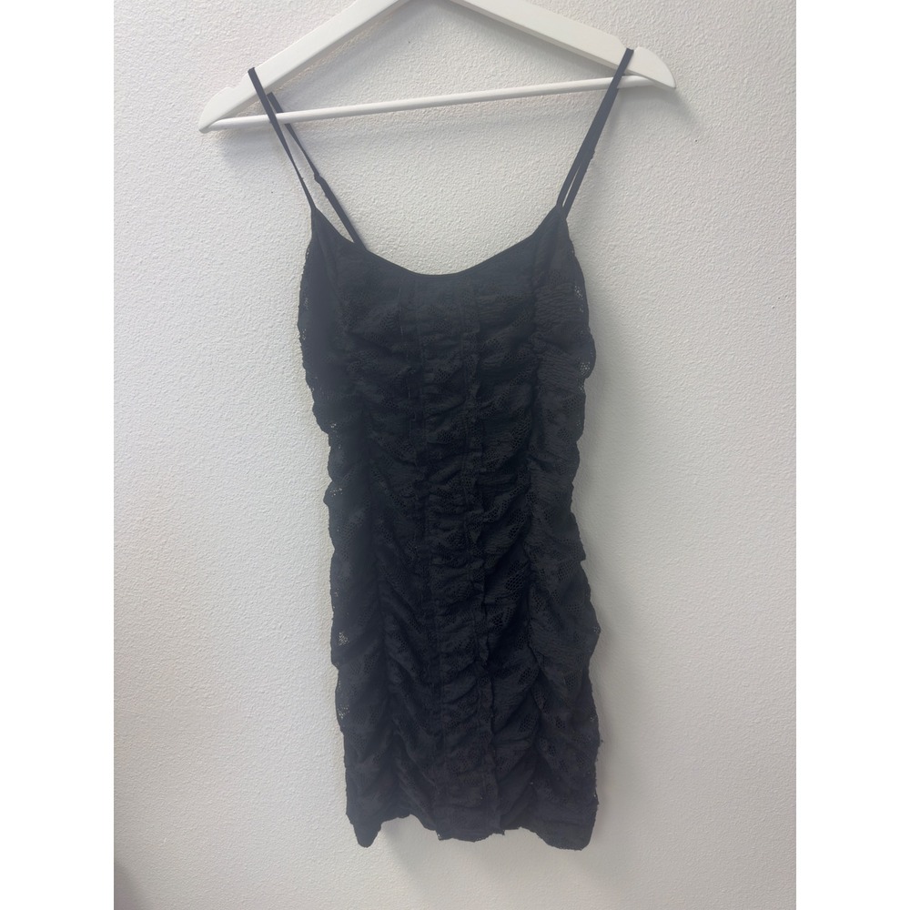 Urban Outfitters Black Lace Ruched Mini Dress Bodycon Small Romantic Goth Y2K